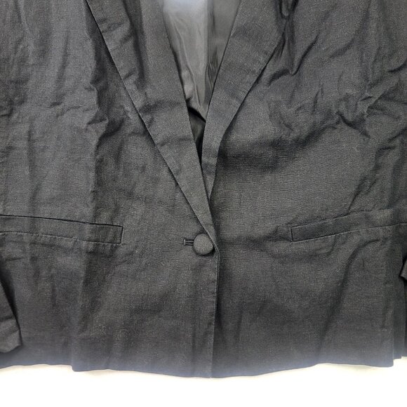A New Day Womens Cropped Linen Blend Blazer One Button Closure Black Size 3X - Picture 2 of 7